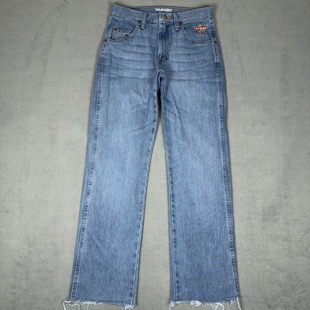 Wrangler PBR Pro Bull Riders Slim Fit Jeans Raw Hem Blue Denim Men's 28x34